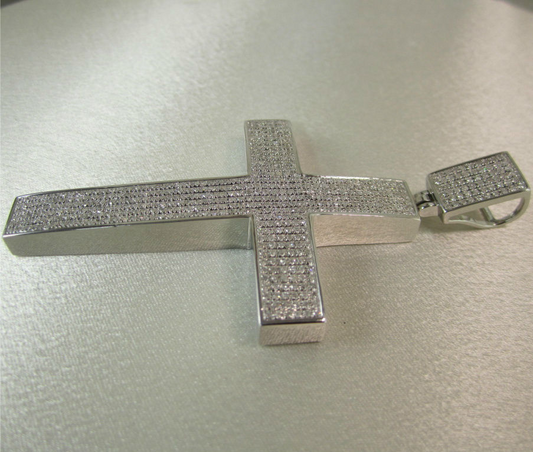 3 CARAT LARGE 4 INCHES REAL DIAMONDS STERLING SILVER RHODIUM PLATING CROSS CHARM PENDANT