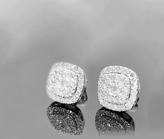 10K WHITE GOLD 1.25 CARAT REAL DIAMOND EARRINGS & PENDANT NECKLACE SET WITH WHITE GOLD CHAIN