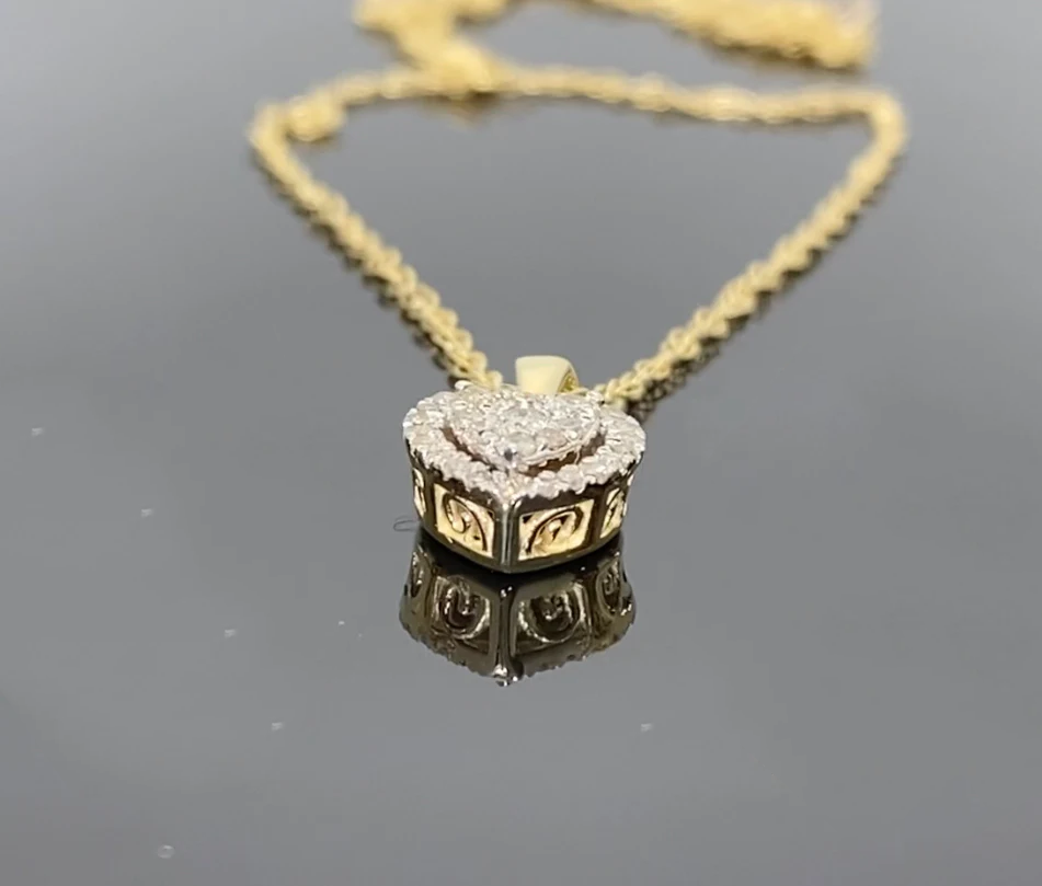 10K YELLOW GOLD .60 CARAT REAL DIAMOND HEART EARRINGS & PENDANT NECKLACE SET WITH YELLOW GOLD CHAIN / SKU SET00103-YG