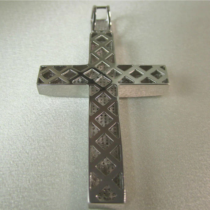 3 CARAT LARGE 4 INCHES REAL DIAMONDS STERLING SILVER RHODIUM PLATING CROSS CHARM PENDANT