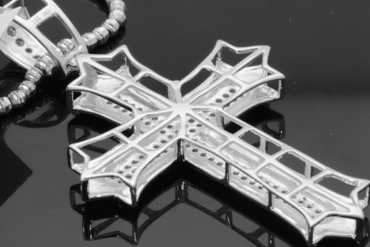 10K WHITE GOLD .60 CARAT 2 INCH REAL DIAMOND MEN CROSS PENDANT CHARM CROSS