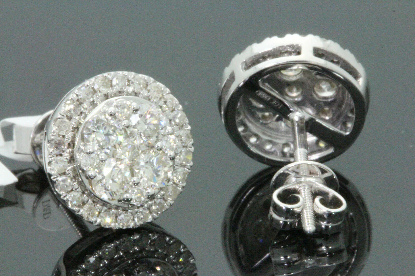 10K WHITE GOLD 1.25 CARAT MENS/WOMENS 10mm 100% GENUINE DIAMONDS EARRING STUDS