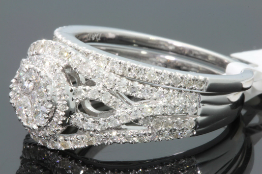 10K WHITE GOLD 1.25 CARAT WOMENS REAL DIAMOND ENGAGEMENT RING WEDDING BAND SET