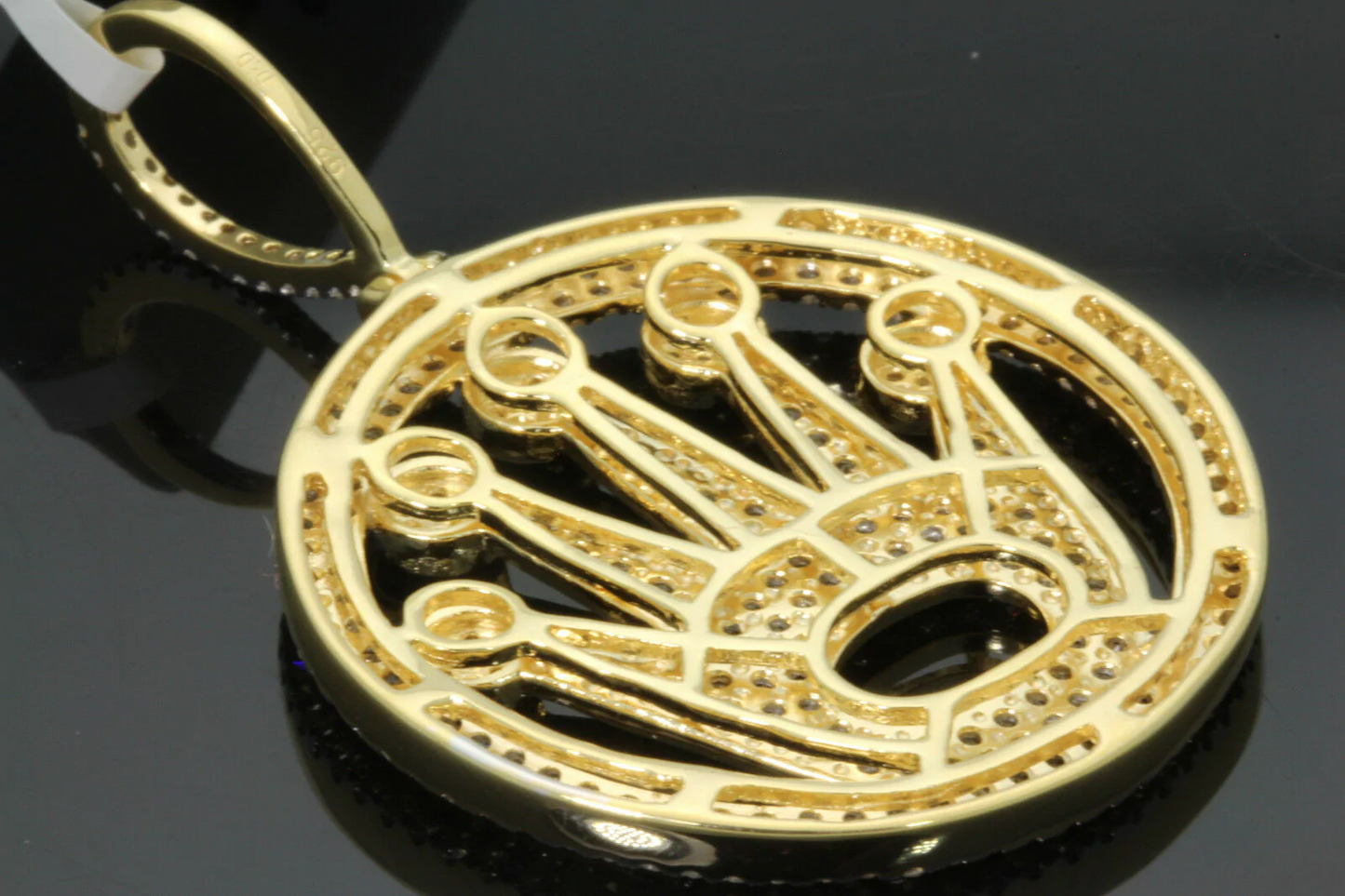 1.65 CARAT MEN STERLING SILVER YELLOW GOLD FINISH LARGE 1.75" DIAMOND CROWN PENDANT CHARM PIECE