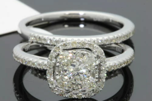 10K WHITE GOLD 1 CARAT WOMENS REAL DIAMOND ENGAGEMENT RING WEDDING BAND SET