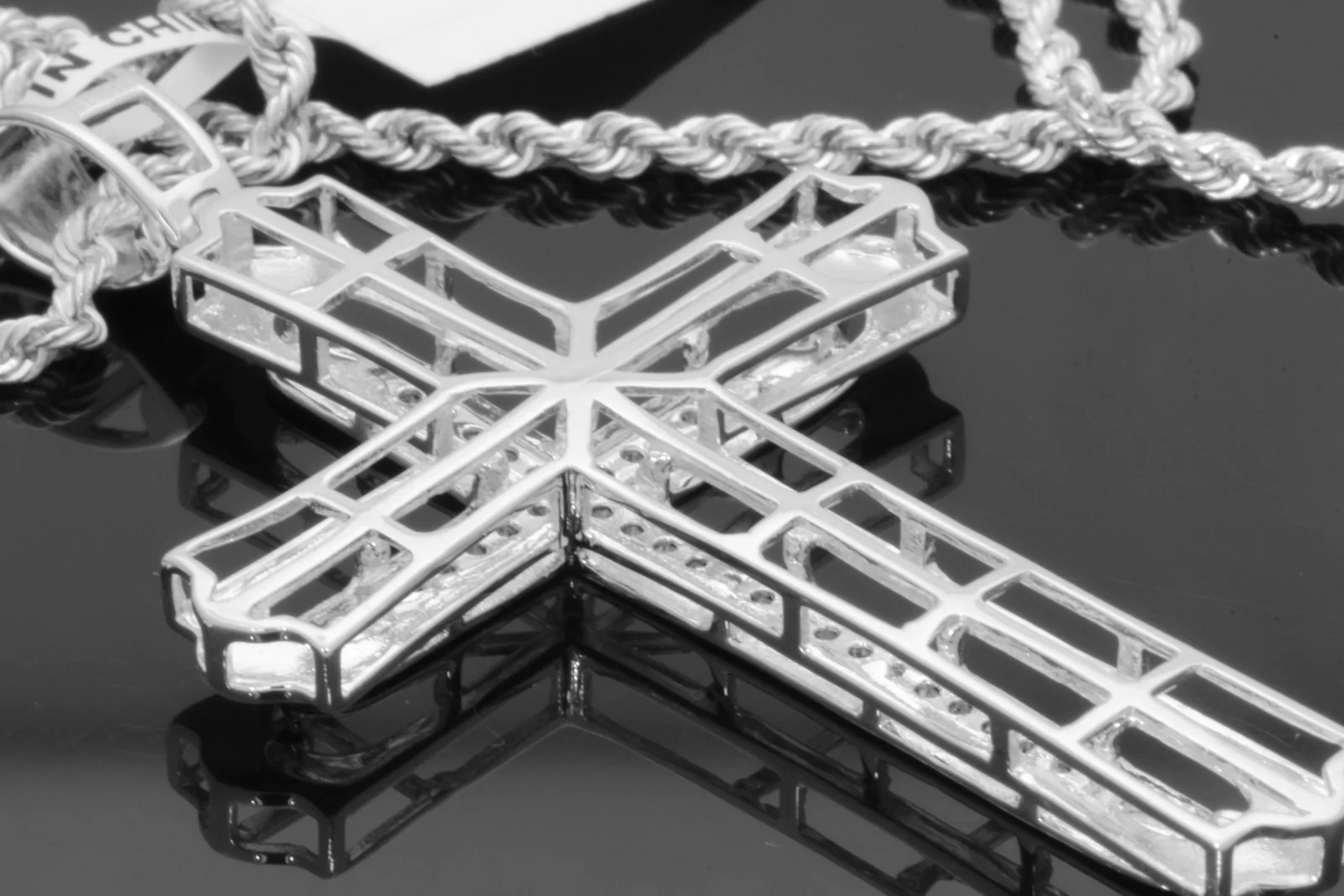 10K WHITE GOLD .24 CARAT 2.25 INCH REAL DIAMOND CROSS PENDANT - WITHOUT CHAIN