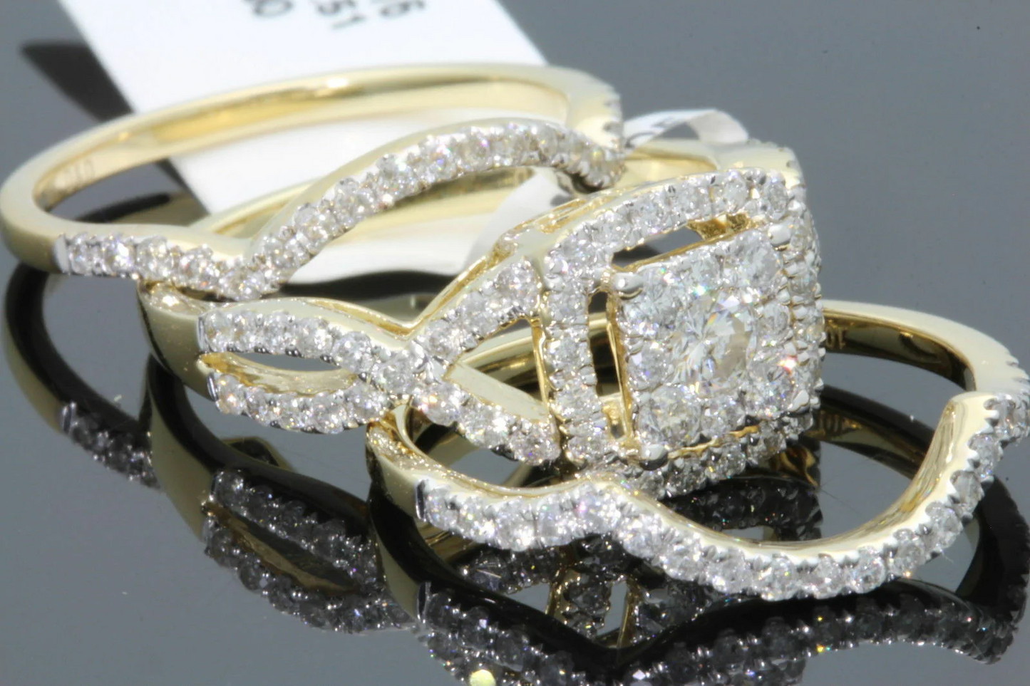 10K YELLOW GOLD 1.50 CARAT WOMENS REAL DIAMOND ENGAGEMENT RING WEDDING BANDS SET