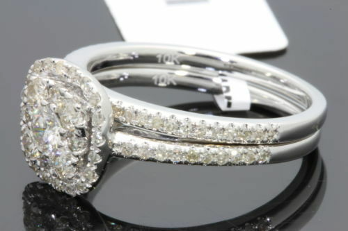10K WHITE GOLD 1 CARAT WOMENS REAL DIAMOND ENGAGEMENT RING WEDDING BAND SET