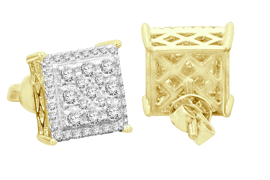 10K YELLOW GOLD 1 CARAT MENS/WOMENS 10 MM 100% GENUINE DIAMONDS EARRING STUDS / SKU 9562E-YG