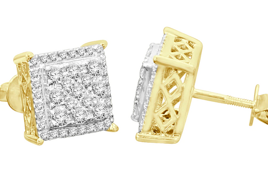 10K YELLOW GOLD 1 CARAT MENS/WOMENS 10 MM 100% GENUINE DIAMONDS EARRING STUDS / SKU 9562E-YG
