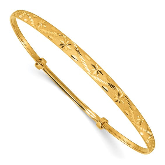 24k Polished Satin and Diamond-cut Adjustable Bangle
