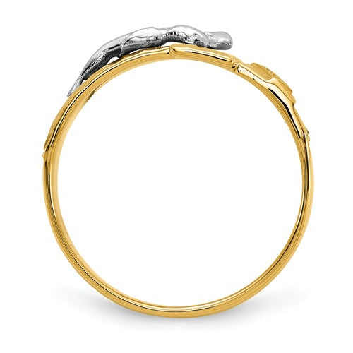 14k Two-tone Polished and Diamond-Cut Mens Crucifix Ring