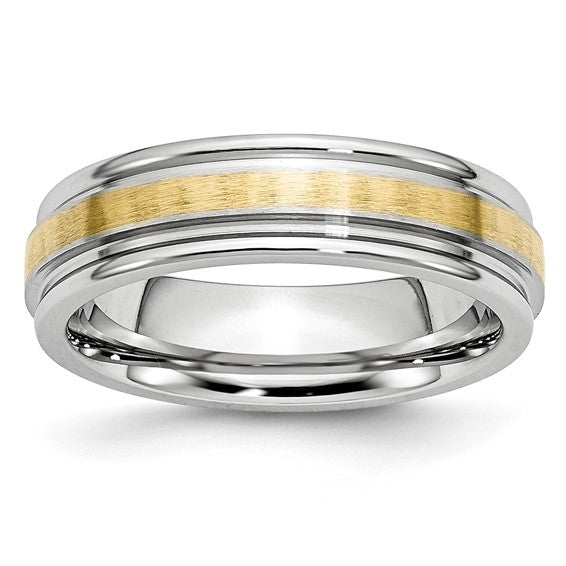 Chisel Cobalt 14k Gold Inlay Satin and Polished 6mm Band