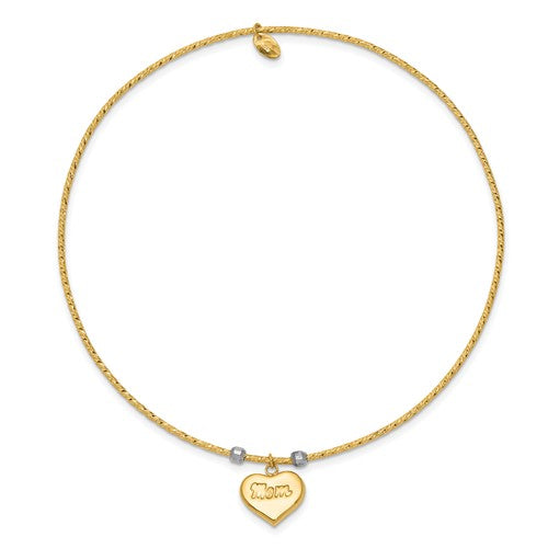 14K Two-tone Diamond-Cut Heart with Mom Bangle
