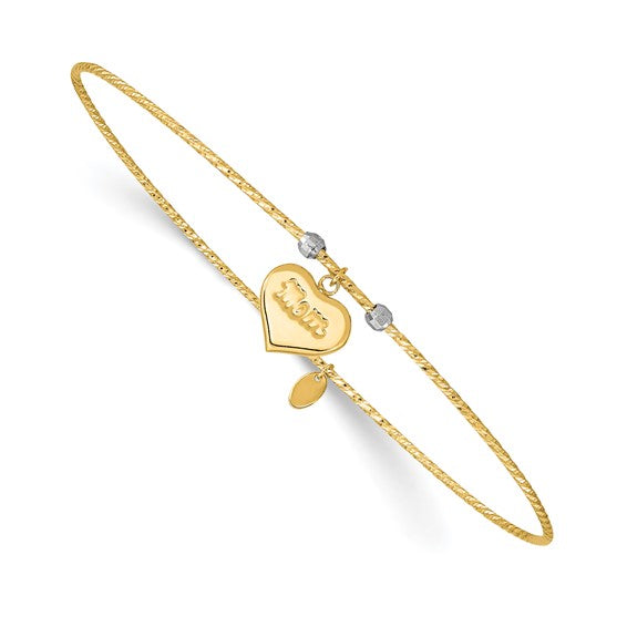 14K Two-tone Diamond-Cut Heart with Mom Bangle