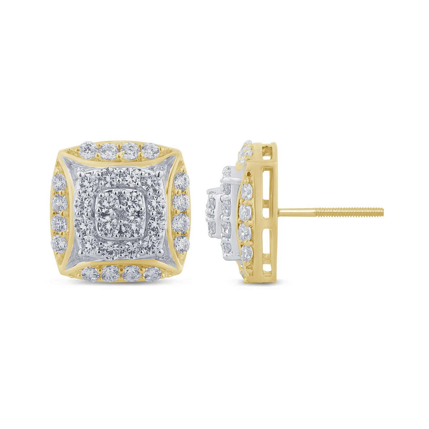 10K YELLOW GOLD 1.75 CARAT 13 MM 100% GENUINE DIAMONDS MENS/WOMENS EARRING STUDS