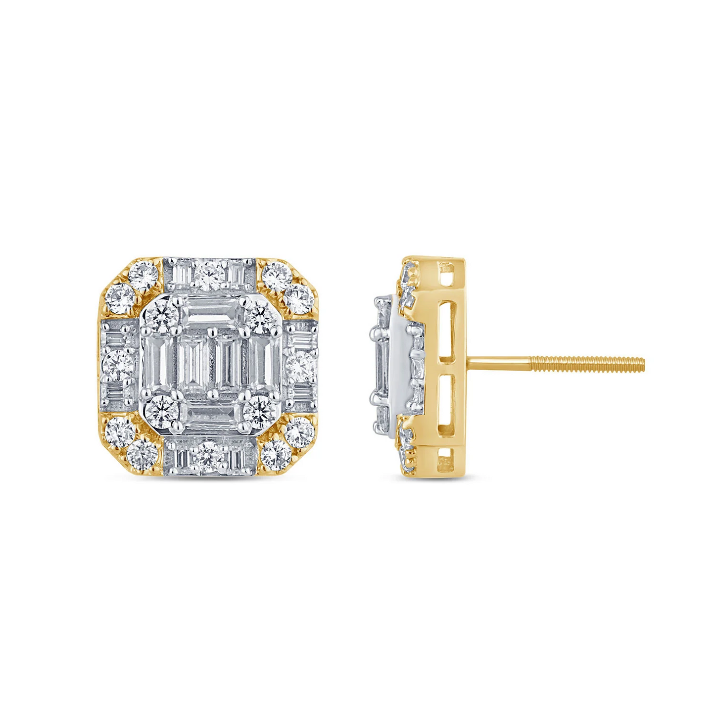 10K YELLOW GOLD 1.75 CARAT 12 MM 100% GENUINE DIAMONDS MENS/WOMENS EARRING STUDS