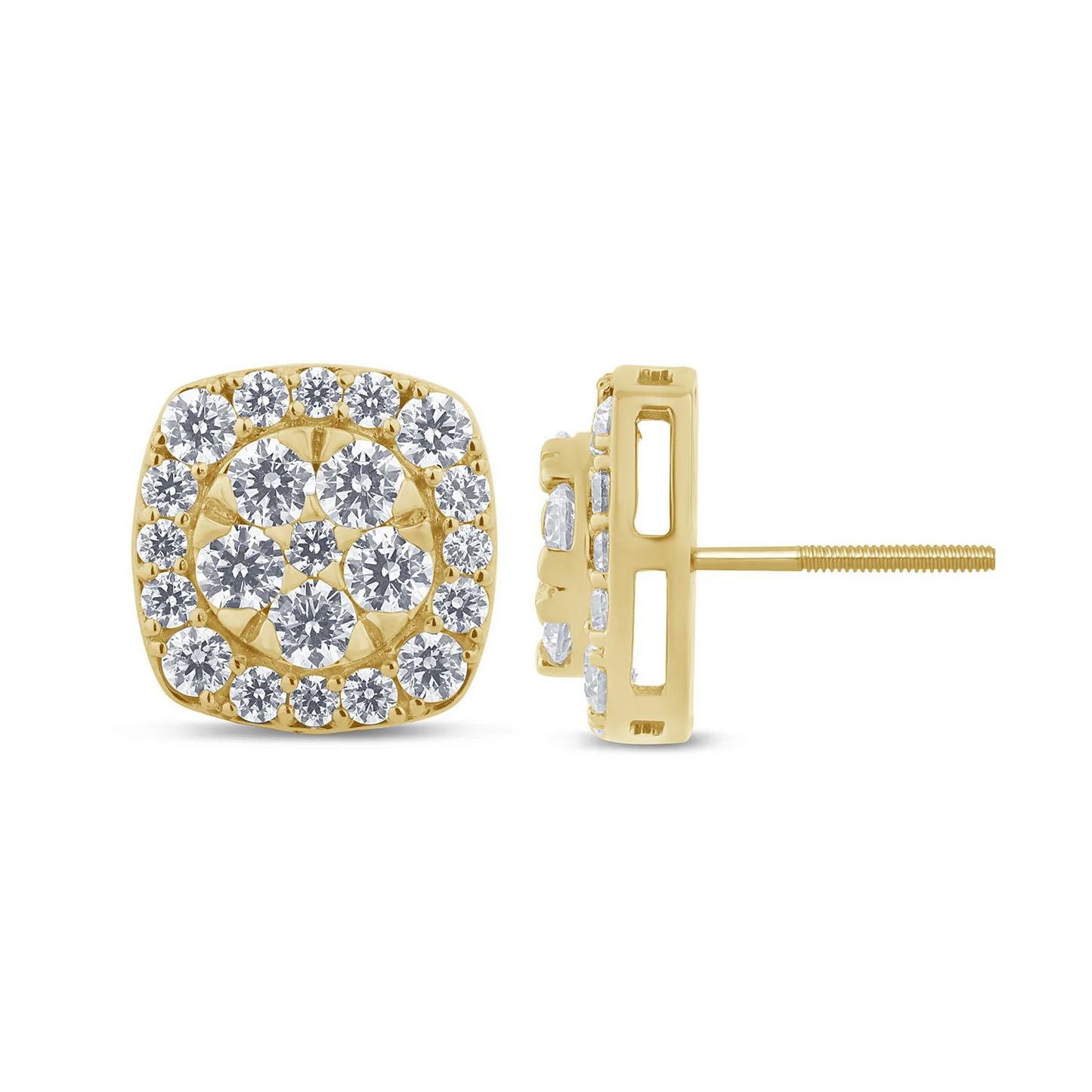 10K YELLOW GOLD 2.50 CARAT 13 MM 100% GENUINE DIAMONDS MENS/WOMENS EARRING STUDS