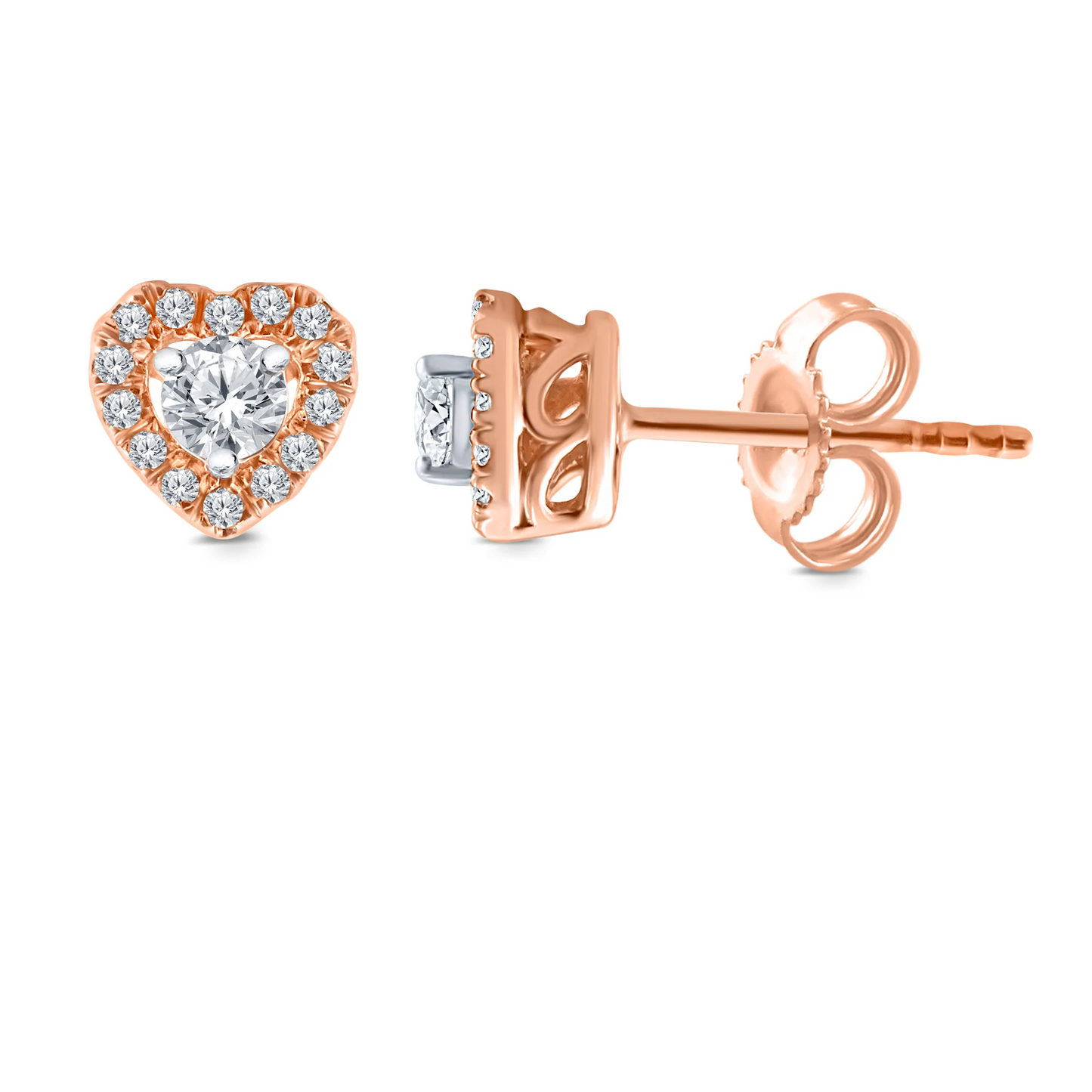 10K ROSE GOLD .30 CARAT REAL DIAMOND 5MM WOMENS LADIES HEART HOOPS EARRINGS HUGGIE STUDS