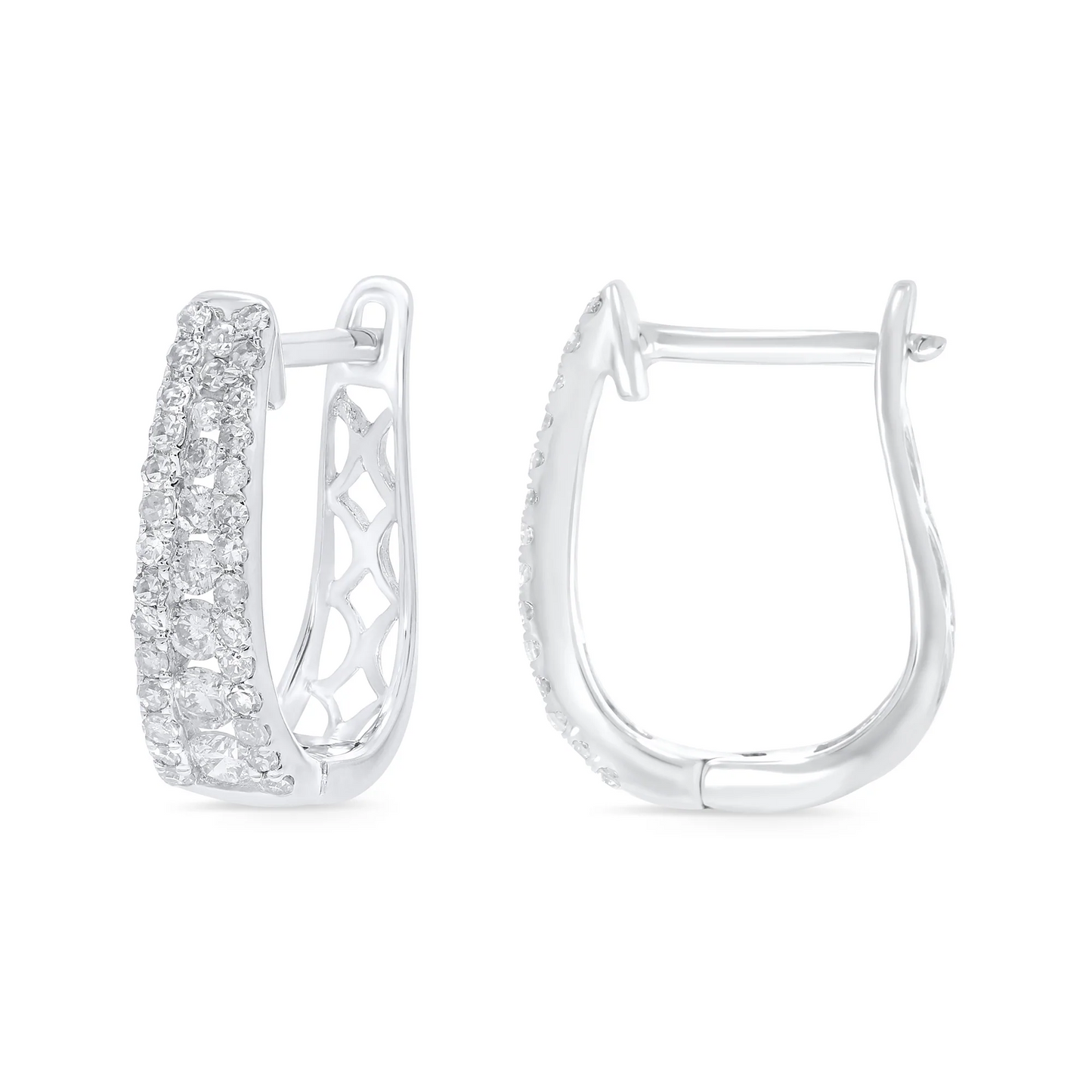10K WHITE GOLD .85 CARAT REAL DIAMOND WOMENS LADIES HOOPS EARRINGS HUGGIE STUDS