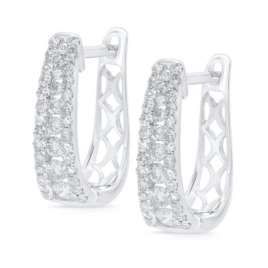 10K WHITE GOLD .85 CARAT REAL DIAMOND WOMENS LADIES HOOPS EARRINGS HUGGIE STUDS