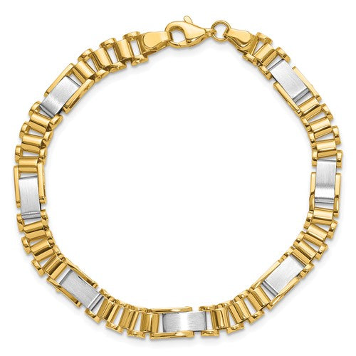 14k Two-tone Brushed and Polished Fancy Link 8in Bracelet