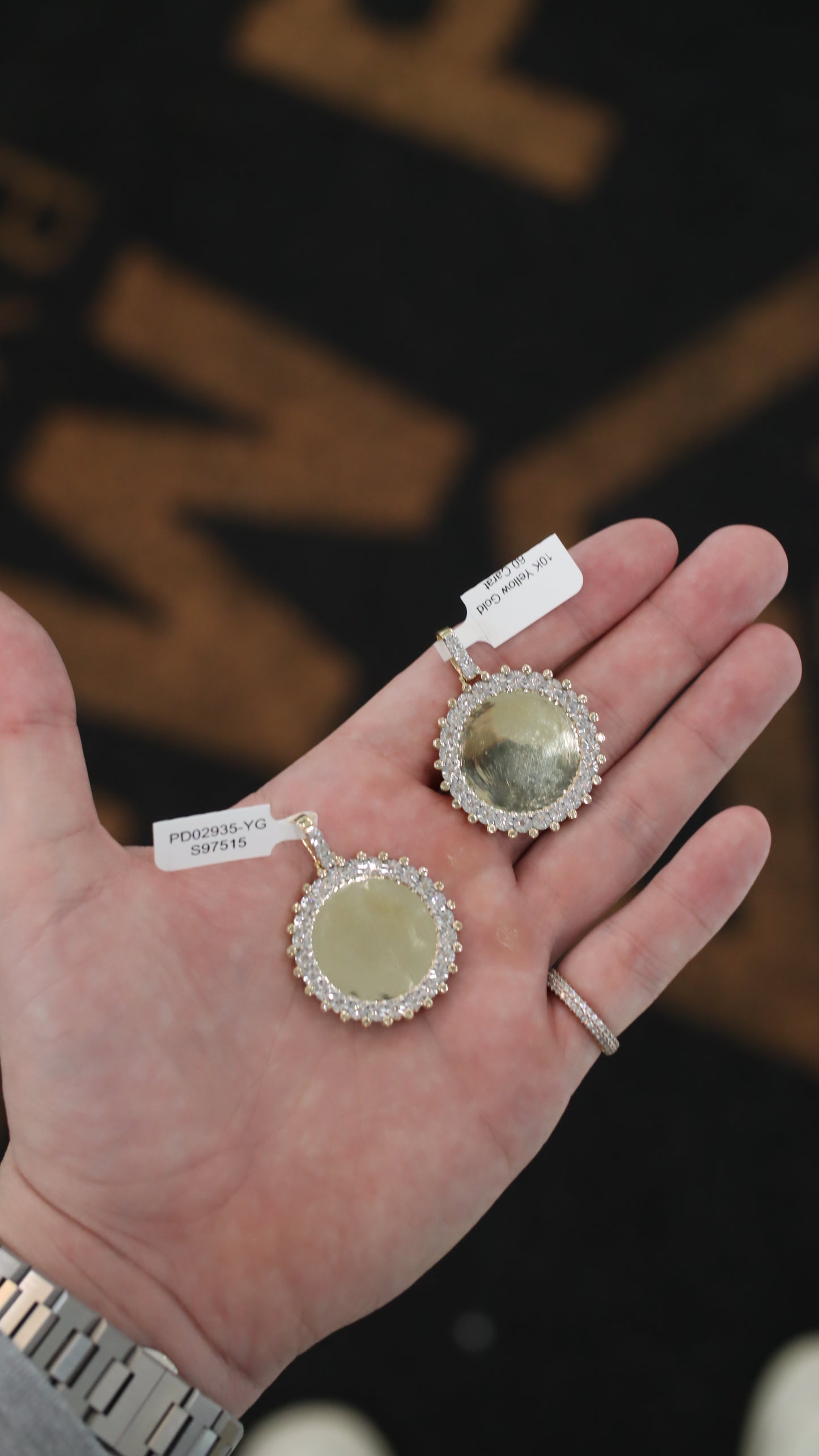 10K YELLOW GOLD .60 CARAT REAL DIAMOND 1.75 INCHES MEMORIAL PENDANT CHARM