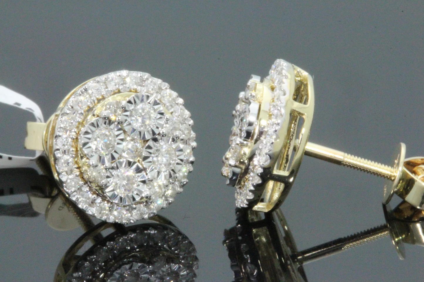 10K YELLOW GOLD .60 CARAT MENS/WOMENS 8 MM 100% GENUINE DIAMONDS EARRING STUDS / SKU 13900E-YG