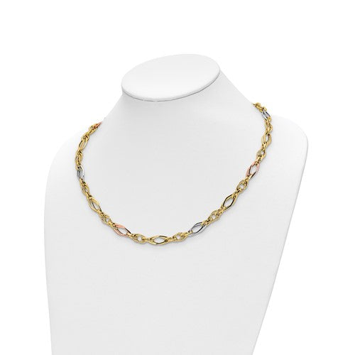 Leslie's 14k White and Rose-plated Polished and Textured Link Necklace