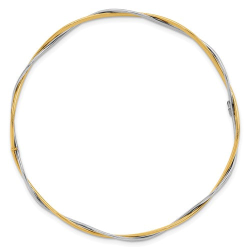 Leslie's 14K Two-tone Polished and Diamond-cut Braided Slip-On Bangle