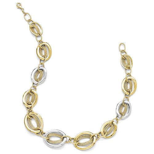 Leslie's 14k Two-tone Polished and Textured Fancy Link Necklace