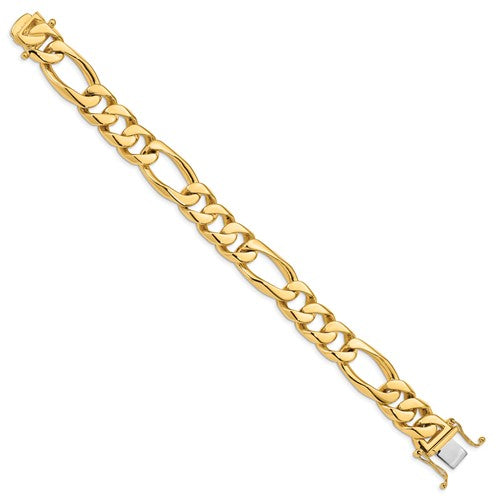 14K 8 inch 14mm Hand Polished Figaro Link with Box Catch Bracelet