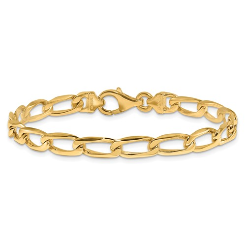 14K Hand Polished Fancy Open Link with Fancy Lobster Clasp Bracelet