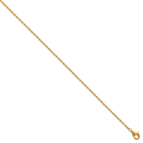 24k Polished 1.35mm Rope Chain with 2 Inch Extension Necklace