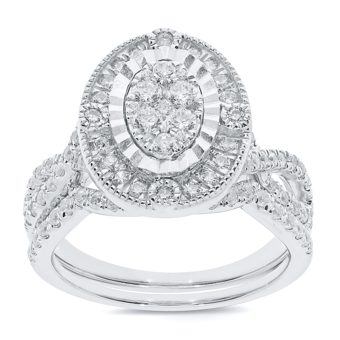 10K WHITE GOLD 1.15 CARAT WOMENS REAL DIAMOND ENGAGEMENT RING WEDDING BAND SET