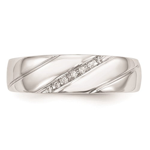 10K White Gold .03 carat Diamond Trio Men's Complete Wedding Band