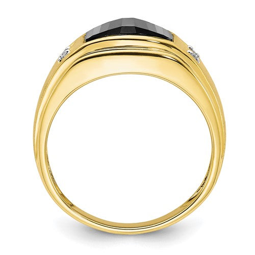 10K Polished and Brushed 1-10.5X8.2 Onyx and Diamond Ring