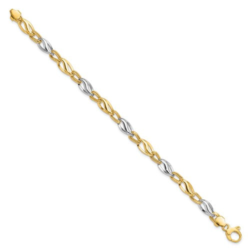 14K Two-tone Polished and Diamond Cut Bracelet