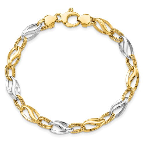 14K Two-tone Polished and Diamond Cut Bracelet
