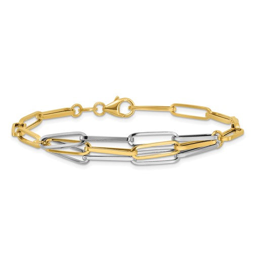 14K Two-tone Polished Fancy Link Bracelet