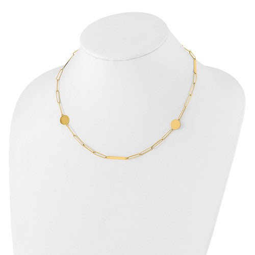 14K Polished Paperclip Link with Circles and Bars 18in Necklace