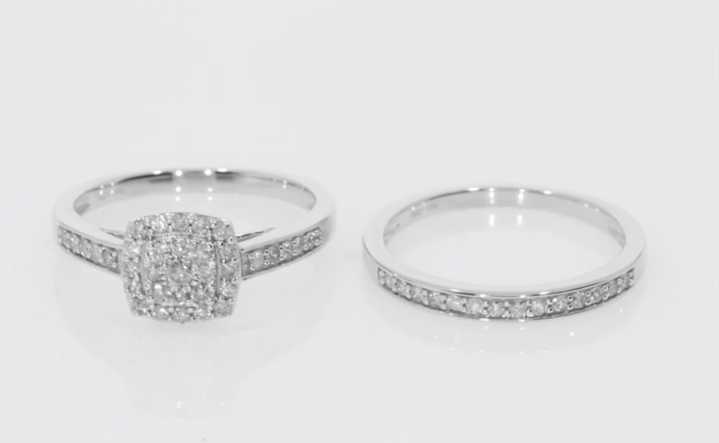 10K WHITE GOLD .50 CT WOMEN REAL DIAMOND ENGAGEMENT RING WEDDING BAND RING SET