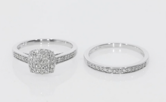 10K WHITE GOLD .50 CT WOMEN REAL DIAMOND ENGAGEMENT RING WEDDING BAND RING SET