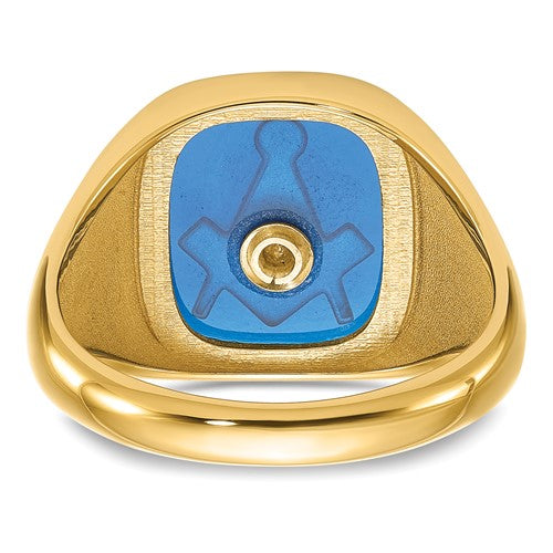 14k Men's Polished, Antiqued and Textured with Imitation Blue Spinel Masonic Ring