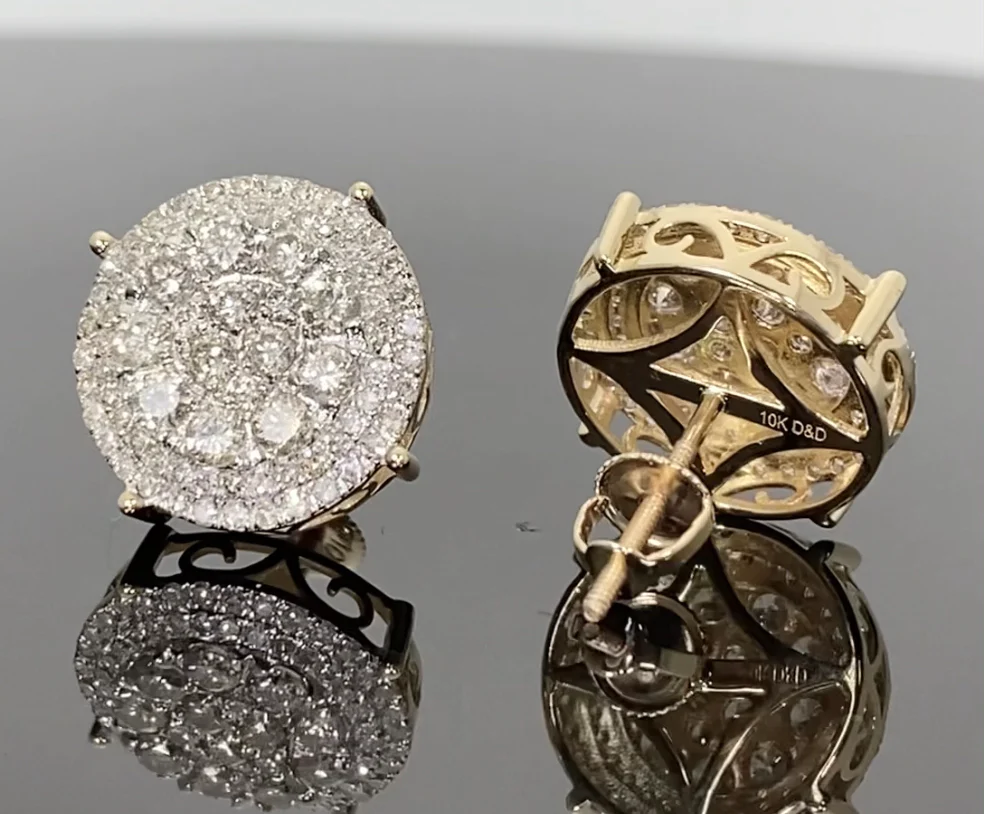 10K YELLOW GOLD 1.75 CARAT MENS WOMENS 14 MM 100% GENUINE DIAMONDS EARRING STUDS