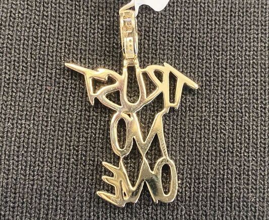 10K SOLID YELLOW GOLD .85 CARAT REAL DIAMOND 1.25 INCHES TRUST NO ONE PENDANT CHARM