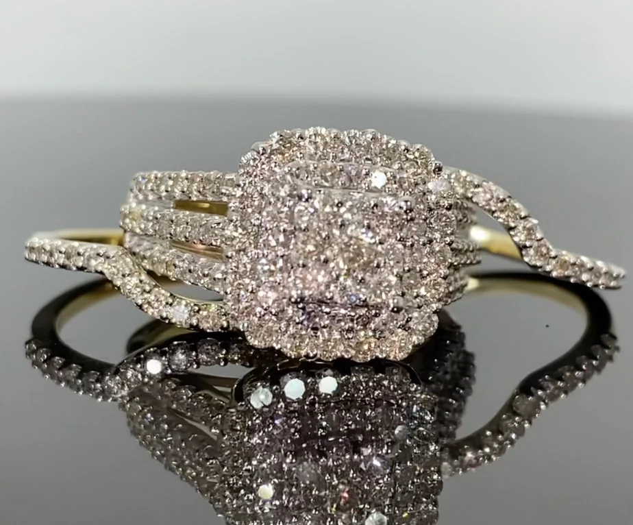 10K YELLOW GOLD 2 CARAT WOMEN REAL DIAMOND ENGAGEMENT RING 2 WEDDING BANDS BRIDAL SET / SKU BDCK1593GQ-YG