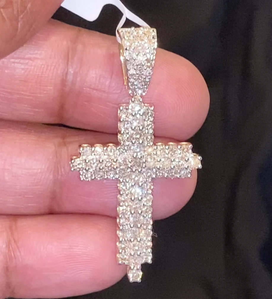 10K YELLOW GOLD 2.75 CARAT 1.75 INCHES REAL DIAMOND MEN CROSS PENDANT CHARM CROSS / SKU PE2K3932GQ-YG