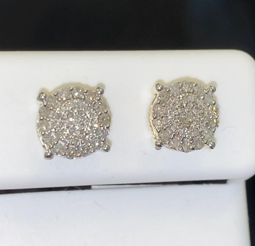 10K YELLOW GOLD .50 CARAT 8 MM 100% GENUINE DIAMONDS MENS/WOMENS EARRING STUDS