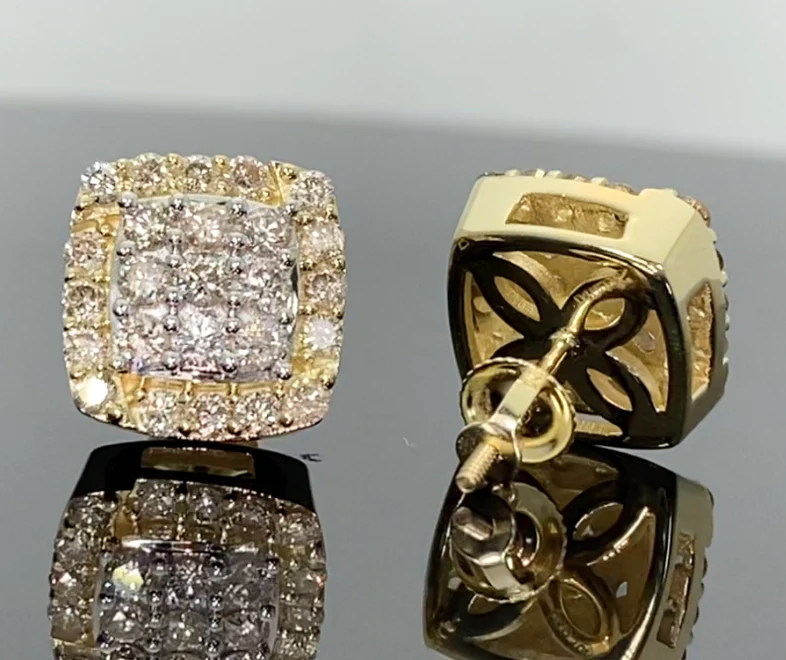 10K YELLOW GOLD 1.25 CARAT 11 MM 100% GENUINE DIAMONDS MENS/WOMENS EARRING STUDS / SKU ER03185-YG